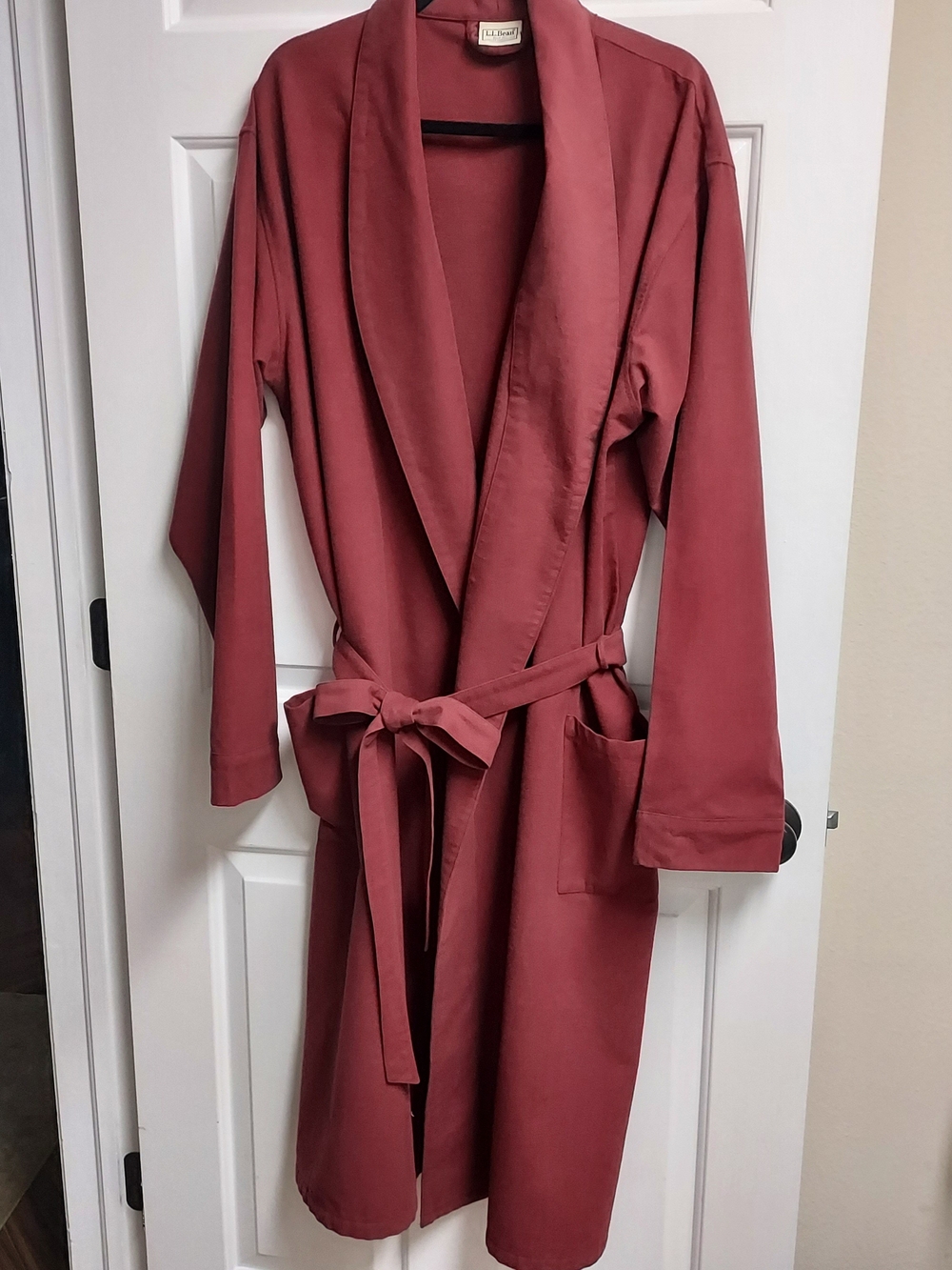 Men's: LL.Bean 3 Pocket Long Robe - Burgundy Brushed Flannel 100% Cotton. XLT